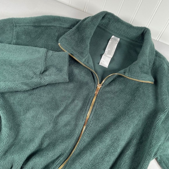 Fabletics Green Soft Fuzzy Jumpsuit Gold Zip Loungewear Athleisure M - Picture 1 of 6